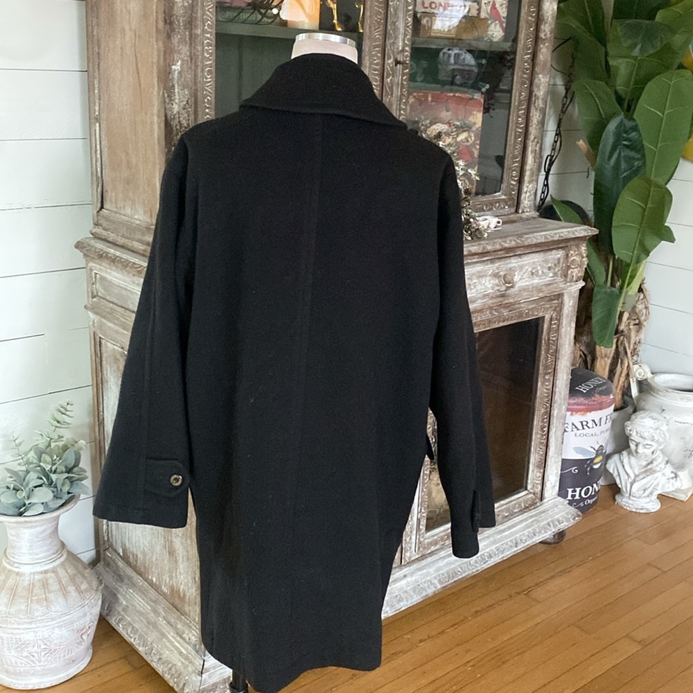 BURBERRY'S LUXURY BLACK WOOL COAT JACKET TOGGLE LARGE MADE IN USA - Picture 6 of 13